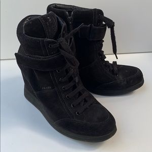 PRADA heel black suede booties with zipper